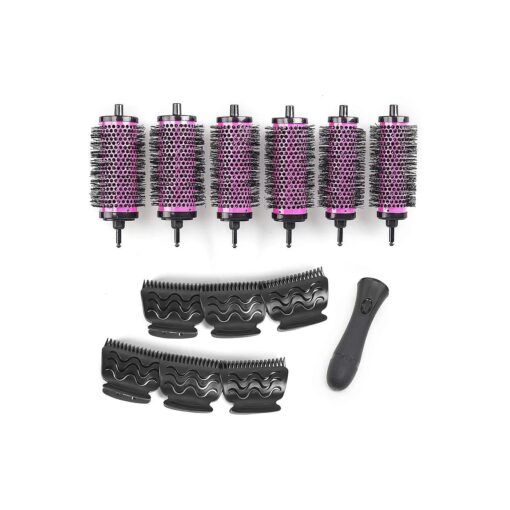 Round Hair Brush Set with Detachable Barrels Styling Tool, 6 Barrels 1 Handle 6 Clips, Small Medium Large BT091 Purple Black