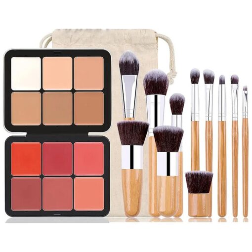 6 Colors Cream Concealer and Face Blush Palette, FantasyDay Long Lasting Full Coverage Conceals Corrects Foundation Camouflage Contour Kit for Correcting Dark Circles Acne Blemish + 11 Makeup Brush