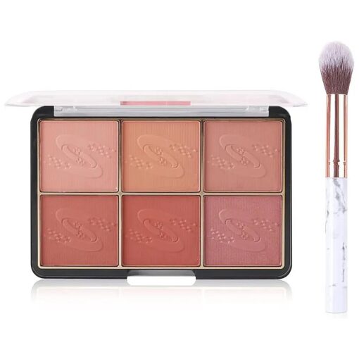 Go Ho 6 Colors Face Blush Palette, Light Shimmer Matte Contour Blush Makeup Palette, Bright Powder Mineral Blusher Kit with Brush-01