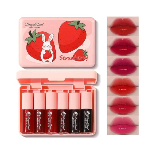 ZARICS 6 Colors Lip Tint Stain Set, Korean Lip Gloss Matte Velvet Lip Stain Plumping Mini Liquid Lipstick, Multi-use Lip and Cheek Tint, Non-Stick Cup, Long lasting Waterproof Lip Tint Makeup