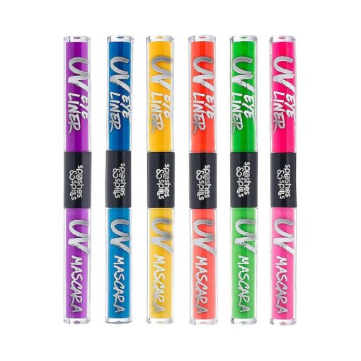 UV Blacklight Glow Eyeliner and Mascara Duo - 6 Color Variety Pack, 6ml - Day or Night Stage, Clubbing or Costume Makeup by Splashes & Spills