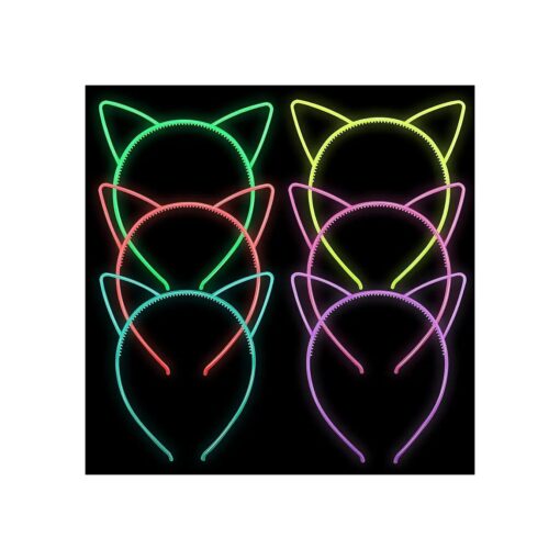 6 Colors Cat Headbands Glow in the Dark, Plastic Light Up Hair Band Luminous Headband For Girls Christmas, Happy New Year, Birthday Party