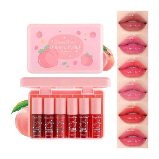 6 Colors Lip Tint Stain Set, Water Tint Lip Stain Korean Lip Gloss Long Lasting, Plumping Mini Liquid Lipstick Moisturizing Natural Lip Tint, Multi-Use Lip & Cheek Tint, Non-sticky, Lightweight, Vivid Color