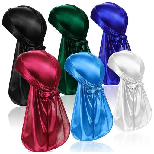 6 Pcs Silky Durag Headwraps Dorag for Men Women Waves, Durags Pack with Long Tail and Wide Straps, 6 Colors