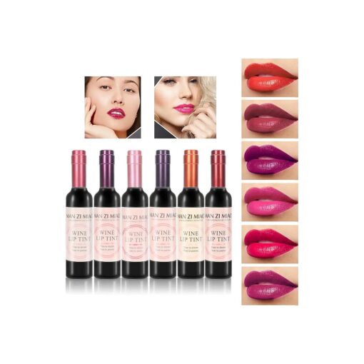 6 Colors Wine Lip Tint Set, Matte Lip Stain Long Lasting Waterproof Liquor Bottle Lip Gloss Gift Set, Silky Smooth Lightness Non-Stick Lipstick for Women ( wine matte lip tint set )