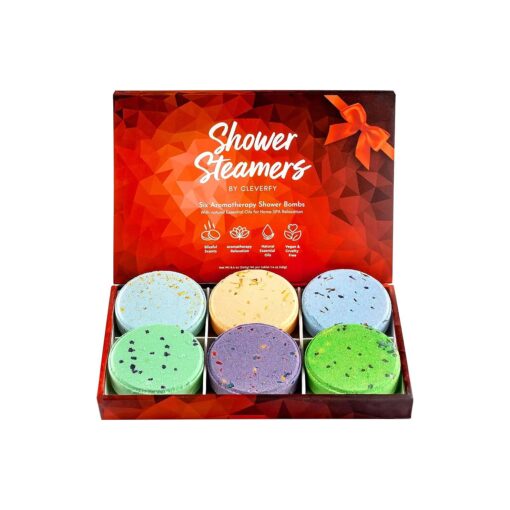 Cleverfy Shower Steamers Aromatherapy - Variety Pack of 6 Shower Bombs with Essential Oils, Personal Care and Relaxation Birthday Gifts for Women and Men, Red Set