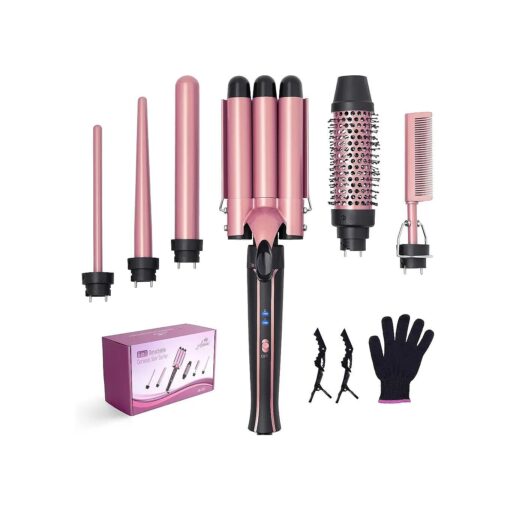 Asani Curling Iron Wand Set 6-in-1 - Beachwaver Hair Curler with 3 Barrel Hair Crimper, Tapered, Spiral Curling Iron - Fast Heating Travel Hot Styling Tools for Women with Dual Voltage ( 110-240V AC )