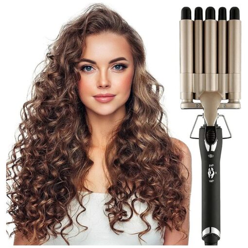 Hair Crimper Iron 5 Barrel Curling Iron Wand, 0.6 Inch Hair Waver Curler Ceramic Tourmaline Hair Styling Tool with Dual Voltage ( 0.6 Inch )