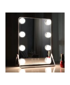 BEAUTME Vanity Mirror, Hollywood Mirror with Lights, Lighted Mirror, Tabletop Makeup Mirror, LED Light Mirror, Travel Mirror, Cosmetic Mirror with 8 Dimmable Bulbs ( White )