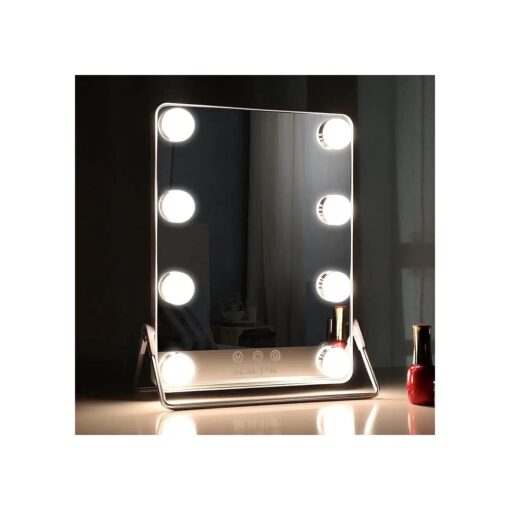 BEAUTME Vanity Mirror, Hollywood Mirror with Lights, Lighted Mirror, Tabletop Makeup Mirror, LED Light Mirror, Travel Mirror, Cosmetic Mirror with 8 Dimmable Bulbs ( White )