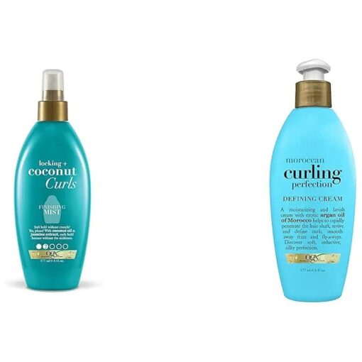 OGX Coconut Curls Finishing Mist ( 4021 ) 6 Fl Oz & Argan Oil Curling Perfection Cream 6 oz Bundle