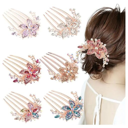 6 PCS Flower Floral Hair Combs Bridal Wedding Hair Crystal Rhinestones Women Hair Side Combs Hair Accessories for Women