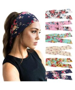 DRESHOW 6 PCS Adjustable Headbands for Women Knotted Headbands Cotton Elastic Non-Slip Fashion Hair Bands for Workout Sports Running Yoga