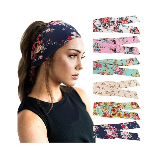 DRESHOW 6 PCS Adjustable Headbands for Women Knotted Headbands Cotton Elastic Non-Slip Fashion Hair Bands for Workout Sports Running Yoga