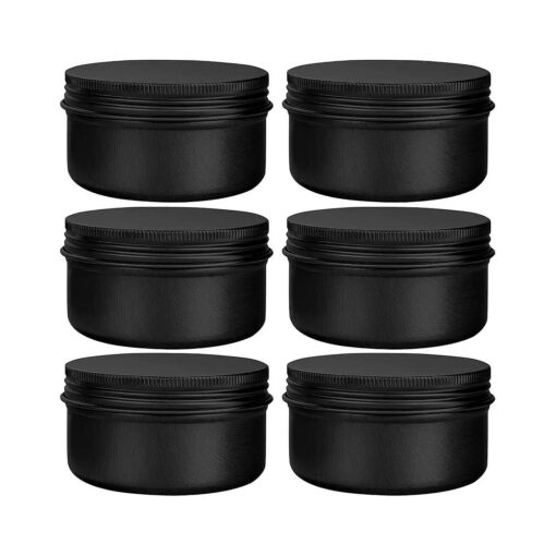 6 Pack 4 oz Aluminum Tins Airtight Storage Tins Containers Bulk Tins with Screw Lids for Kitchen, Storing Spices, Candies, Lip Balm, Salve, Black