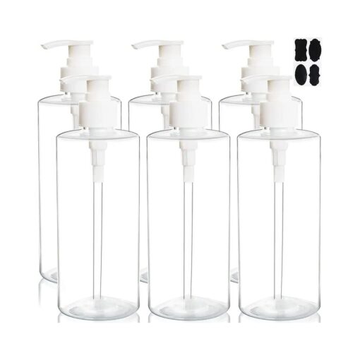 Youngever 6 Pack Clear Plastic Pump Bottles 16 Ounce, Empty Pump Bottles for Shampoo, Pump Bottles Bottles for Cleaning Solutions