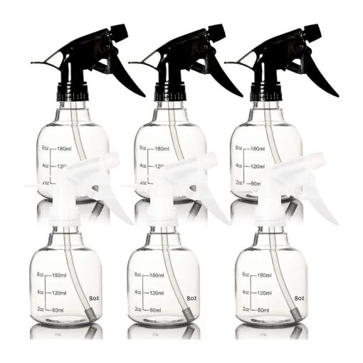 Youngever 6 Pack Empty Plastic Spray Bottles, Spray Bottles for Hair and Cleaning Solutions, 3 Clear and 3 Black Colors ( 8 Ounce )