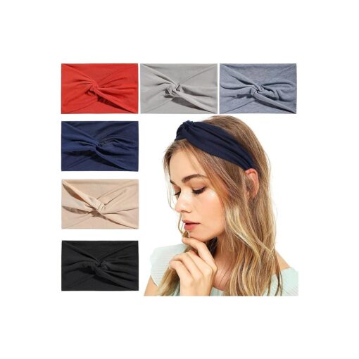 Achiou 6 Pack Twist Knotted Headbands for Women, Wide Head Bands for Womens Hair, Non-slip Elastic Womens Hairbands, Fashion Boho Hair Bands for Girls Curly Hair, Sports Sweat Band for Yoga Workout