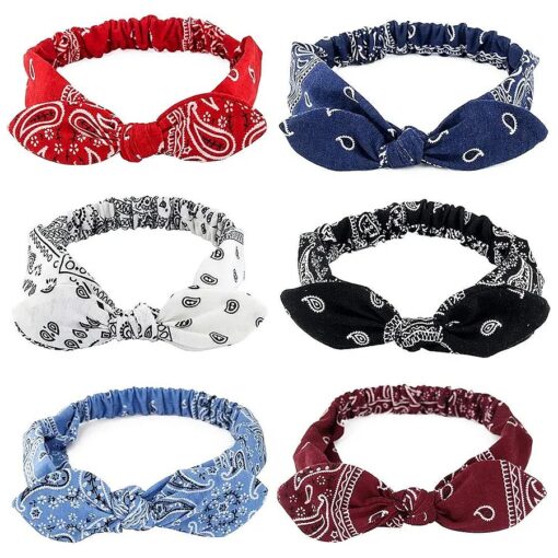 6 Pack Elastic Paisley Bandana Knot Headbands Rabbit Ear Bow Headband Turban Headwraps Hair Band for Women Girls