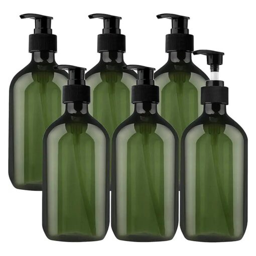 6Pack Empty Plastic Pump Lotion Bottles Dispenser, Green Refillable Dispenser Bottles for Body Wash, Shampoo, Massage Lotion, Gel,17oz/500ml