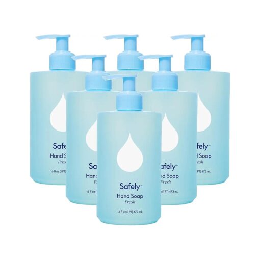 Safely Hand Soap - Naturally Moisturizing Hand Wash - Naturally Hydrating with Vitamin E - Liquid Soap Dispenser, Fresh Scent, 16 Fl Oz ( Pack of 6 )