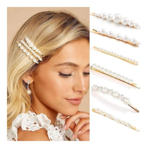 Gold pearl bobby pins Women Girls Valentines Mother 's Day Hair Clip Barrettes Decorative accessories Bridal Wedding Birthday Prom Xmas holiday Party Gift 6 Pack