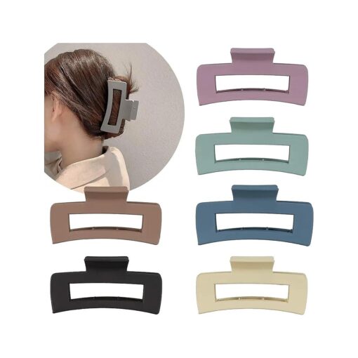 Whaline Large Hair Claw Clips Strong Hold Rectangle Hair Claw 4.1In Matte Solid Color Non-Slip Jumbo Hair Styling Accessories for Women Girls Thin Thick Hair, 6 Pack