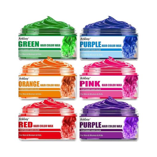 6 Pack Temporary Hair Color Wax, Natural Hair Wax Color Hair Coloring Wax Mud for Men Women Kids Daily Party Cosplay Halloween DIY Hair Color Wax ( Green Orange Pink Purple Red Blue )