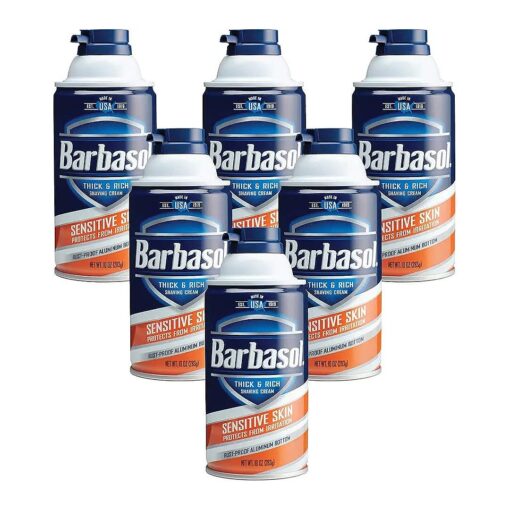 Barbasol Sensitive Skin Thick and Rich Shaving Cream for Men, 10 oz., Pack of 6