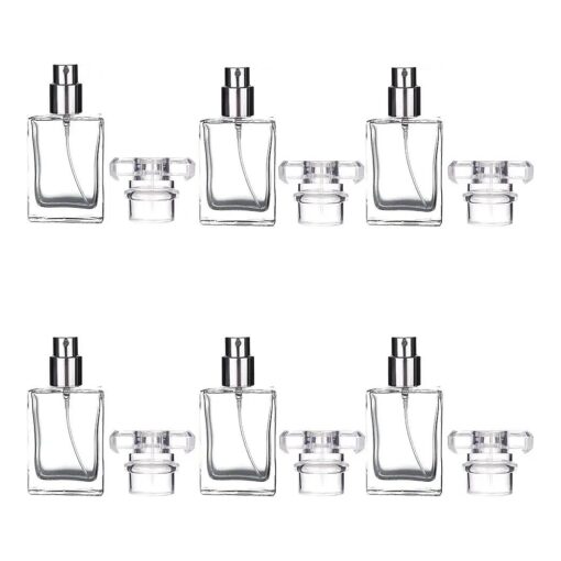 6 Pack 30ml / 1 Oz Transparent Refillable Perfume Bottle, Portable Square Empty Glass Perfume Atomizer Bottle with Spray Applicator 4 Free kinds of perfume dispenser ( 6 Pack 30ml / 1.01 oz, Transparent