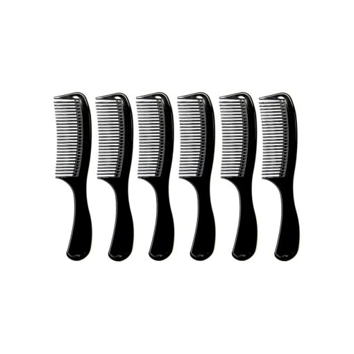 ( 6 Pack ) 8 inch Black Styling Essentials Round Handle Comb Pocket