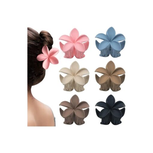 6 Pack Flower Claw Clips for Women and Girls, 2.8 Inch Medium Hair Claw Clips for Thick and Thin Hair, Strong Hold Cute Matte Flower Hair Clips, 6 Colors Non-Slip Jaw Clips