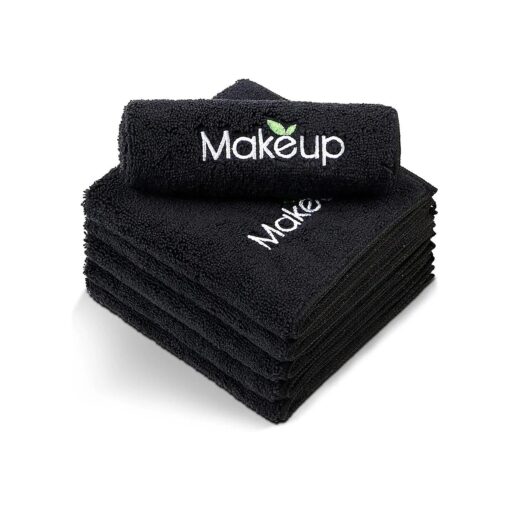 Orighty Microfiber Makeup Remover Cloths - Super Soft, Quick Dry Face Towels for Cleansing, 13 x 13 Inch, Pack of 6, Black