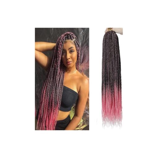 6 Packs Box Braids Crochet Hair 22Inch Crochet Box Braids Crochet Hair Pre-looped Synthetic Pink Crochet Braids Crotchet Box Braids Hair ( OTPink, 22inch )