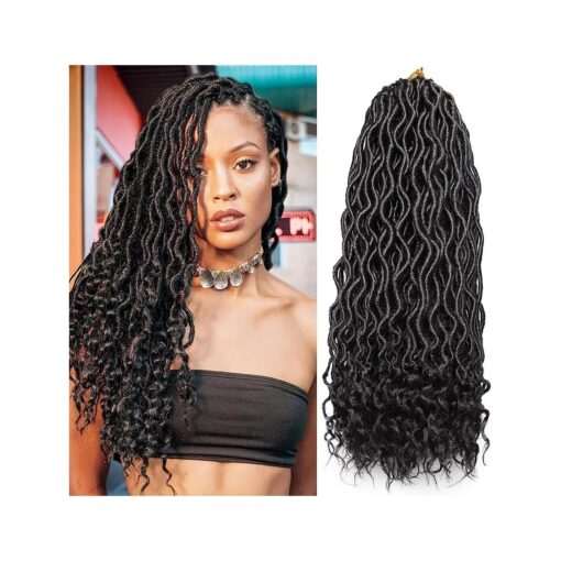 Goddess Locs Crochet Hair 6 Packs 18 Inch Wavy Curly Faux Locs Crochet Hair Pre Looped Crochet Synthetic Braids Hair With Curly Ends Crochet Faux Locs Hair for Black Women Extensions