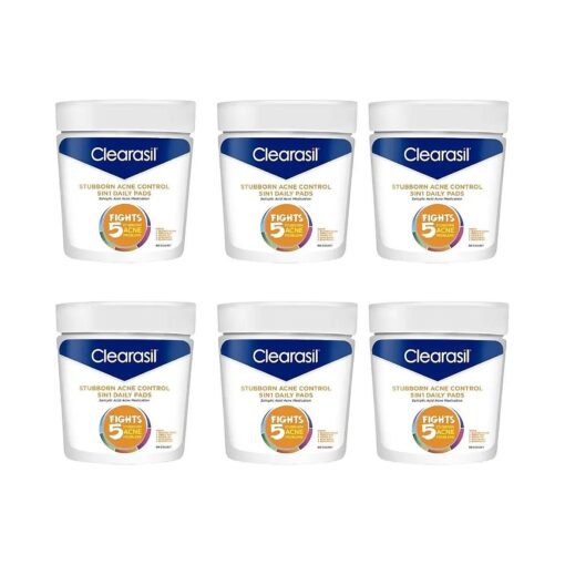 Clearasil Stubborn Acne Control 5in1 Daily Facial Cleansing Pads, 90 Count ( Packaging may vary ) ( Pack of 6 )