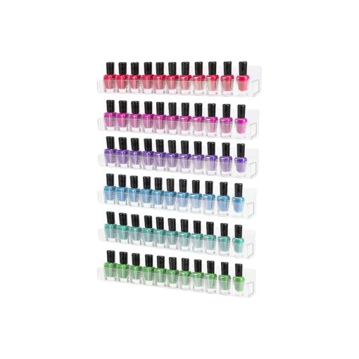 6 Packs 15Inch Acrylic Nail Polish Rack Wall Mounted Shelf Holds up 54 to 96 Bottles Clear Nail Polish Holder Display for Wall Perfume Essential Oils Organizer