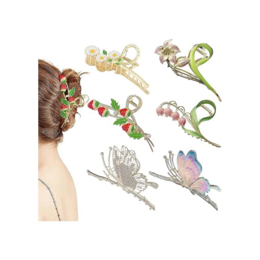 6 Pcs Hair Claw Clips for Women, Large Strong Metal Butterfly Hair Clips Flower Hair Clips for Women Thick Hair