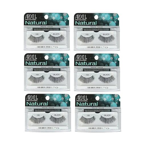 Ardell - Fashion Lashes # 105, Reusable upto Three Weeks, Black ( 6 Pack )