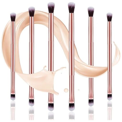 6 Pcs Eyeshadow Smudge Brush 2-in-1 Eyeshadow Brush 2 Double Ended Make Up Brush Concealer Brush Under Eye Small Soft Firm Pointed Foundation Makeup Applicator for Blending Eye Shadow Liner