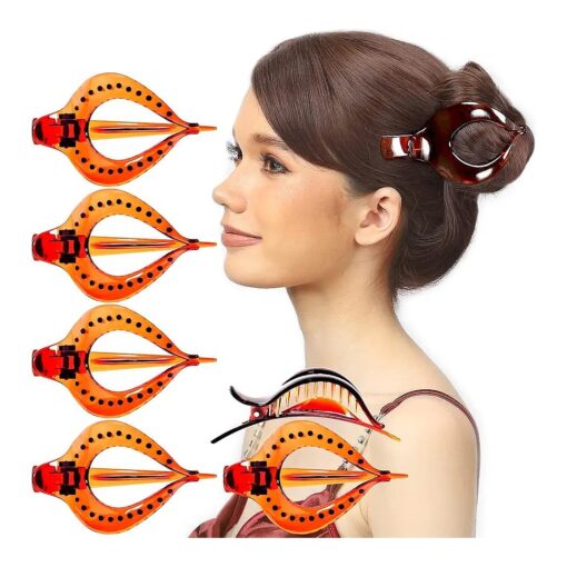 RC ROCHE ORNAMENT 6 Pcs Womens Hollow Vintage Elegant Curved Chic Premium Plastic Hair Firm Grip Non Slip Side Slide Fashion Accessory Clamp Clutcher Clip, Large Brown