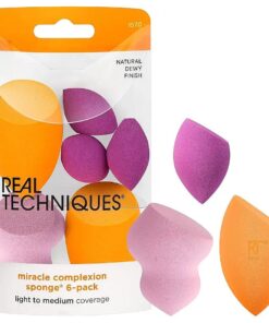 Real Techniques Miracle Complexion Assorted Beauty Sponges Makeup Blender, For Blending & Sculpting, Full Coverage, Professional Makeup Tool, Cruelty Free, Vegan, Latex Free, 6 Piece Sponge Set