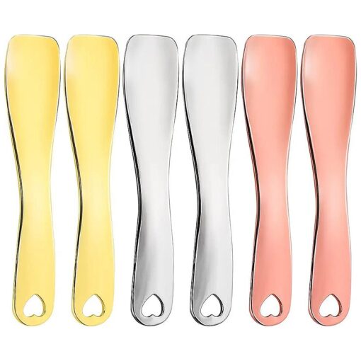 Sibba Facial Makeup Spatula Face Beauty Mask Applicator 6 Pieces Tiny Mini Gold Silver Metal Spoons Set Cosmetic Scraper Skincare Skin Cream Lotion Mixing Slide Scoop