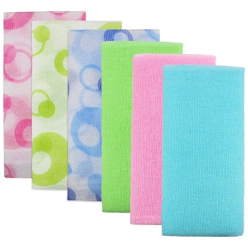 Meetory 6 Pieces Exfoliating Nylon Bath Cloth Towel, 35 inches ( 90cm ) Beauty Skin Bath Wash Cloth Towel Massage Bath Cloth for Women and Men