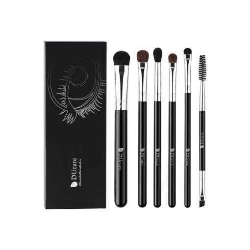 DUcare Eyeshadow Brush Set 6pcs Premium Eye Makeup Brushes Professional Eyeshadow Brushes with Double-Ended Angled Eyebrow Brush, Concealer, Blending, Eyeliner ( Black )