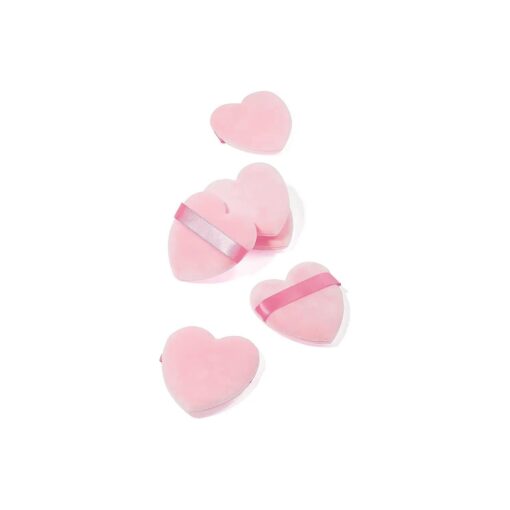 MOTZU 6 Pieces Powder Puff for Face Powder, Pink Heart Makeup Puff, Cotton Velour Face Puffs for Setting, Contouring, Under Eyes, and Corners, 2.76-inch Normal Size, with Strap, Beauty Tool