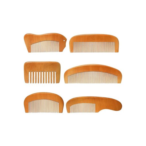 6 Pieces Handmade Wooden Comb Wood Hair Comb Wooden Beard Comb Natural Green Sandalwood Wide and Fine Teeth Comb Set with Anti Static and No Snag Handmade Brush for Kids, Women and Men ( Cute Style )