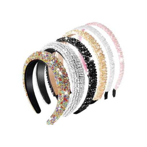 6 Pieces Padded Rhinestone Headband 4 Rows Crystal Diamond Velvet Hair Band Glitter Double Rows Beaded Hair Hoops Hair Accessories for Women Girls