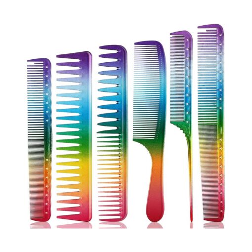 Patelai 6 Pieces Rainbow Hair Comb Hair Cutting Comb Salon Hair Comb Rainbow Rat Tail Comb Portable Hair Cutting Comb Teasing Comb for Women Men Kids Various Hair Types