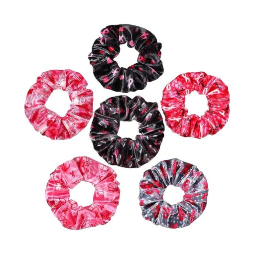 6 Pieces Breast Cancer Awareness Hair Scrunchies Velvet Hair Tie Scrunchy Pink Ribbon Elastic Hair Bands Ropes Ponytail Holders Hair Accessories for Women Girls ( Charming Pattern )